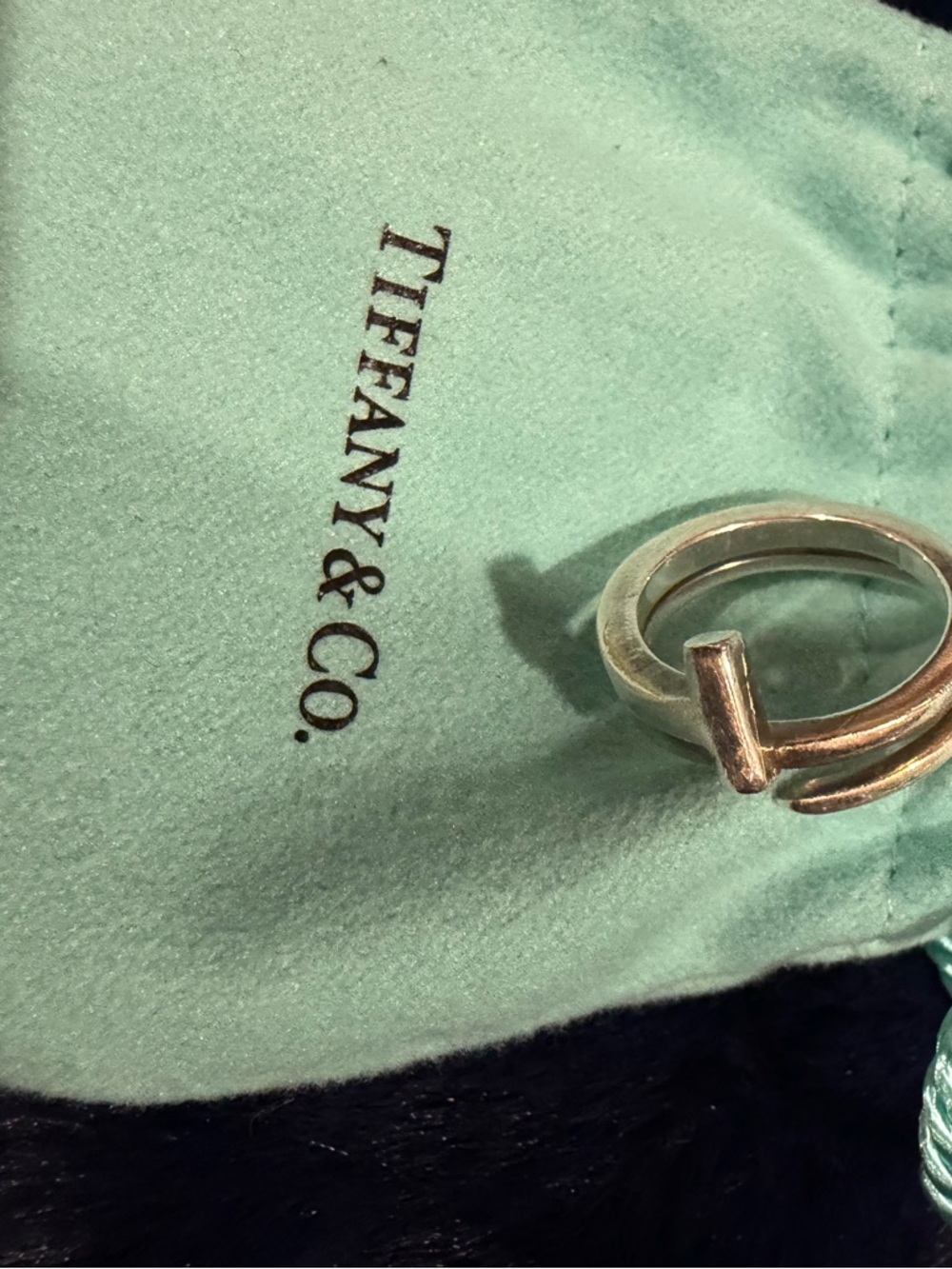 Tiffany & Co. Sterling Silver T Ring on Signature Blue Pouch